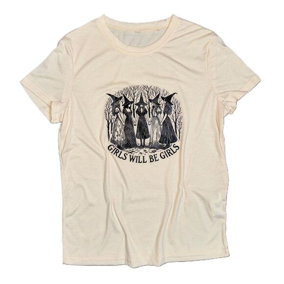 New Small "Girls Will Be Girls" Witch Coven Witchcraft Halloween Tee‎ Feminst - Picture 1 of 4